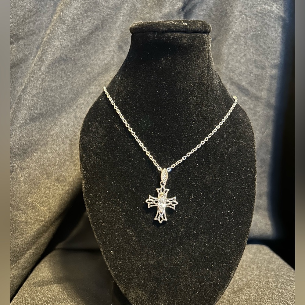 NWOT: Cubic Zirconia Cross Necklace.